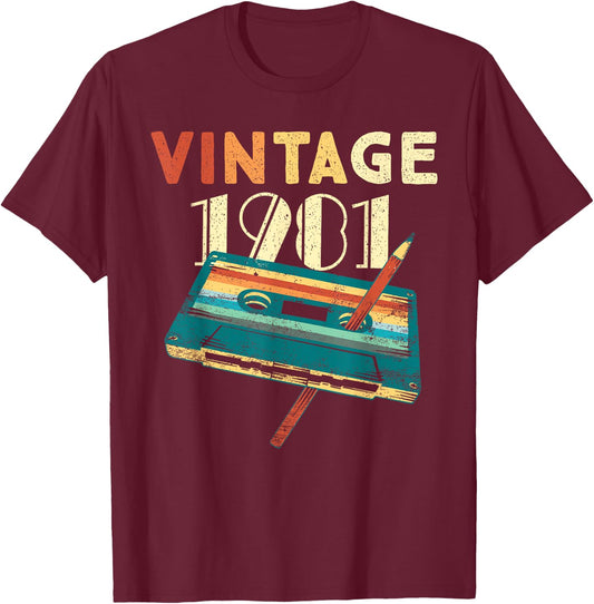 Vintage 1981 Music Cassette 44th Birthday Gifts 44 Years Old T-Shirt - T-Shirt | Maroon