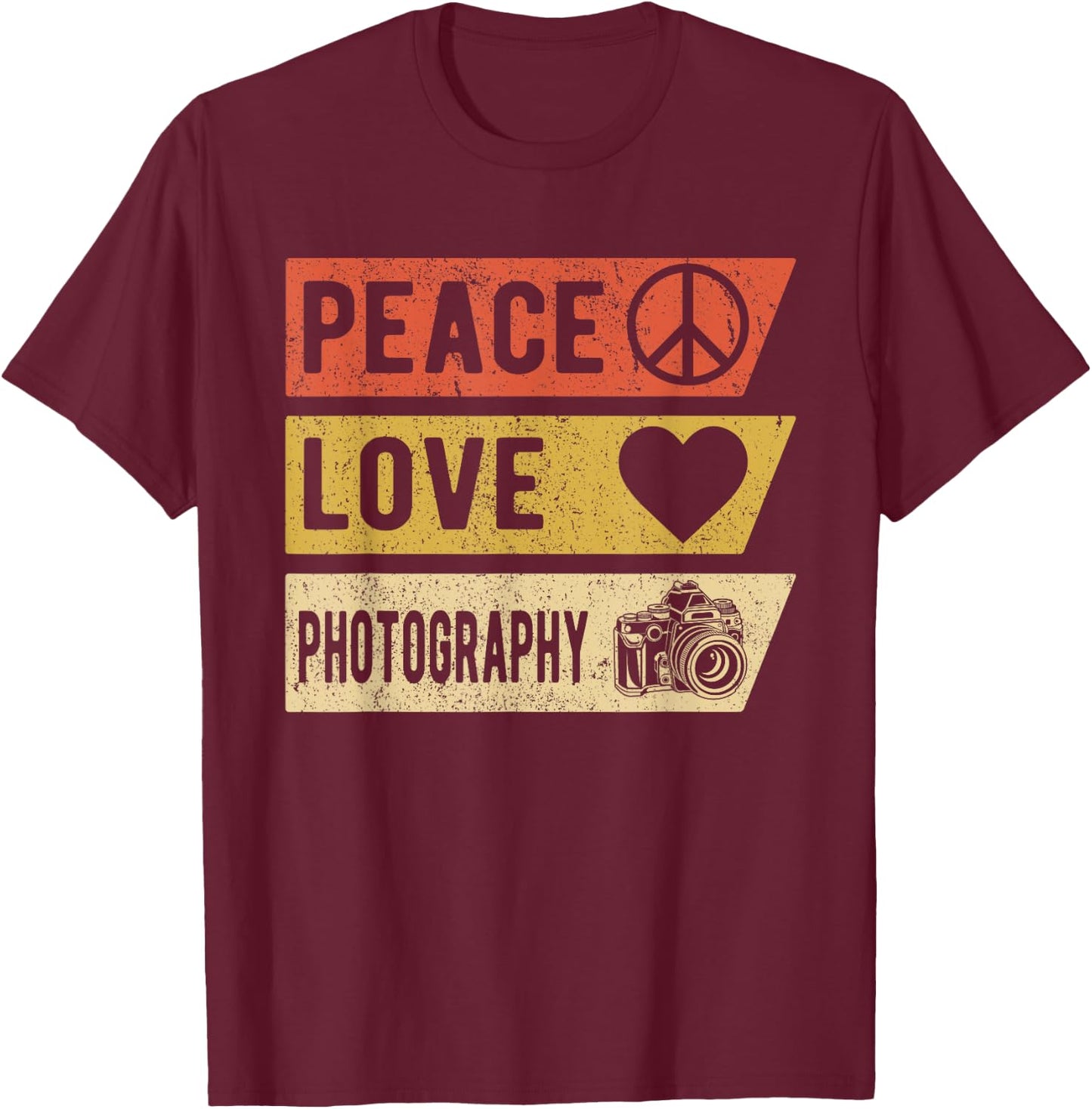 Vintage Peace Love Photography Gifts T-Shirt - T-Shirt | Maroon