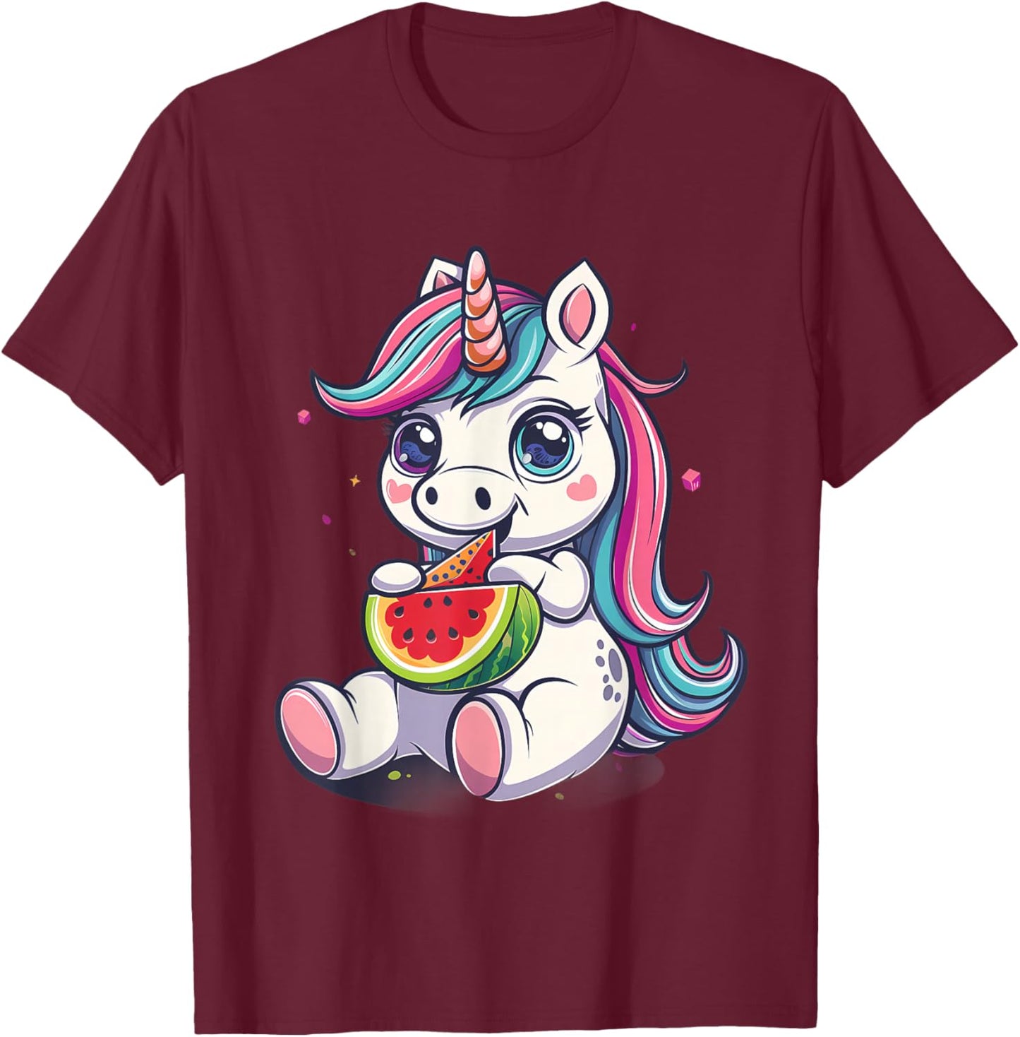 Watermelon Unicorn Watermelon Fruit Animal Art Drawing Motif T-Shirt - T-Shirt | Maroon