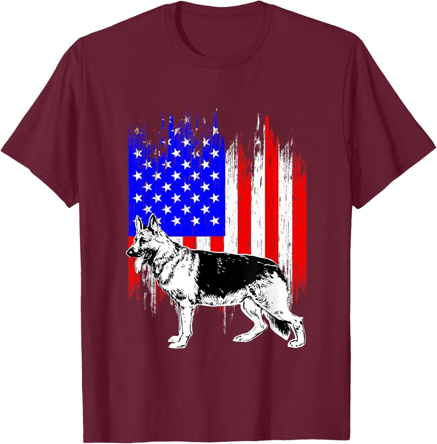 Patriotic German Shepherd American Flag Dog Lover Gift T-Shirt - T-Shirt | Maroon