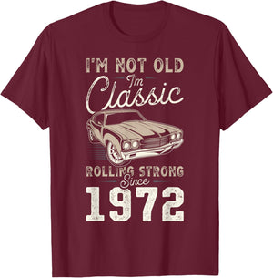 Classic Car Born in 1972 54th Birthday T-Shirt - T-Shirt | Maroon