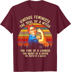 Vintage Feminists The Soul Of A Witch The Fire Of a Lioness T-Shirt - T-Shirt | Maroon