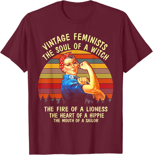 Vintage Feminists The Soul Of A Witch The Fire Of a Lioness T-Shirt - T-Shirt | Maroon