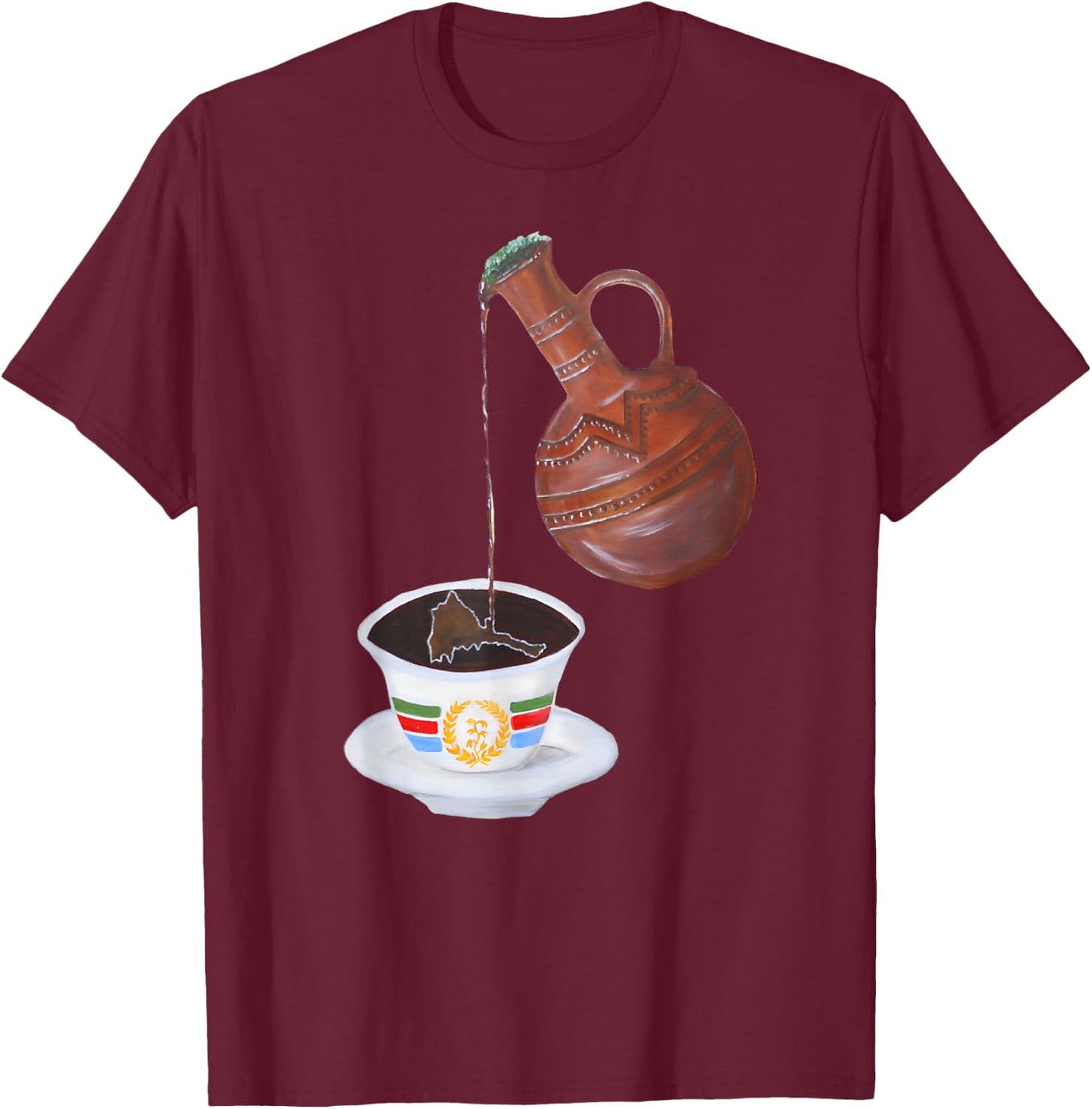 Eritrean Habesha Best Design Eritrean Flag Jebena Coffe T-Shirt - T-Shirt | Maroon