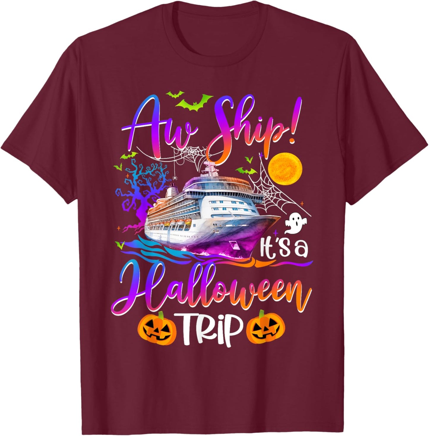 Aw Ship Halloween Trip Family Cruising Crew Cruise Squad T-Shirt - T-Shirt | Maroon