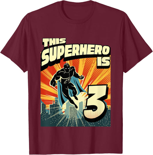 3 Year Old 3rd Vintage Retro Comic Superhero Birthday Party T-Shirt - T-Shirt | Maroon