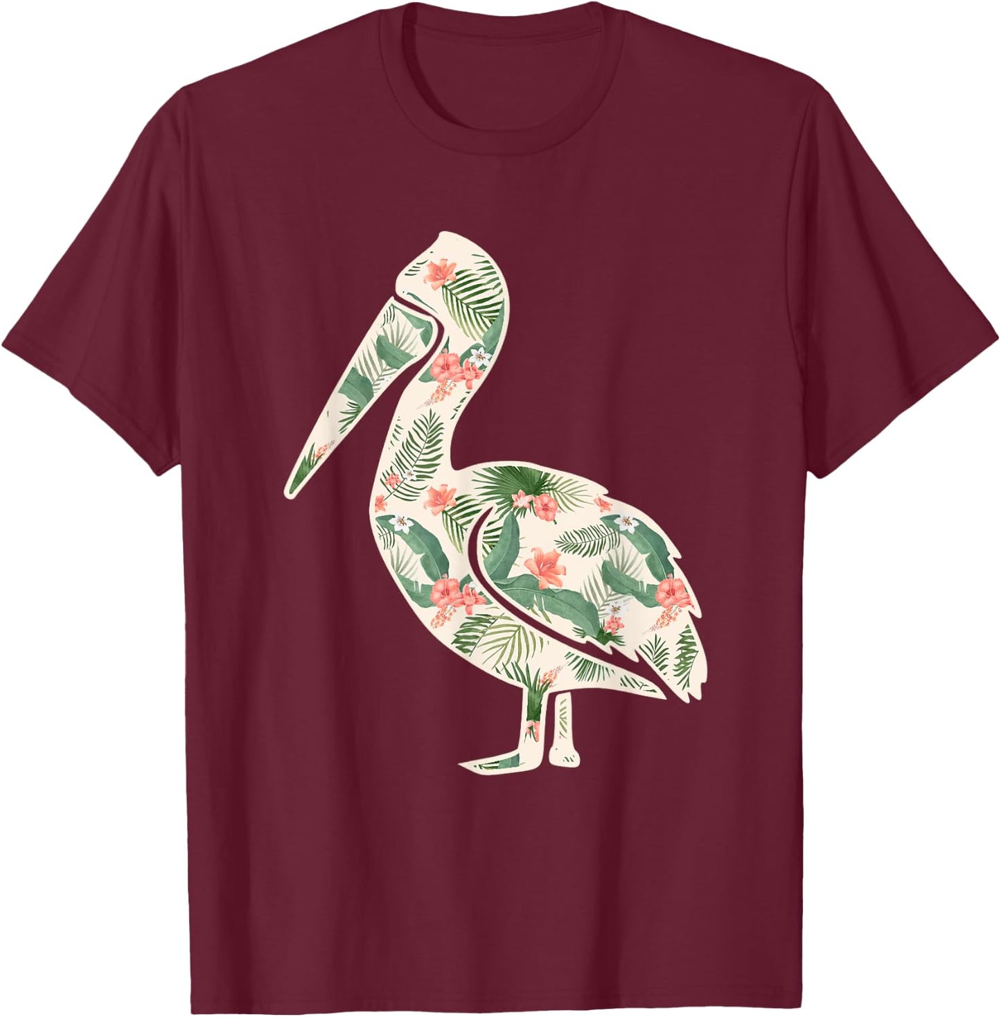 Pelican Flower Girl Print Floral Bird Hawaiian Women Gift T-Shirt - T-Shirt | Maroon