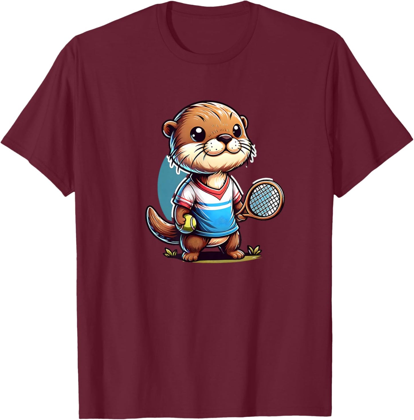 Otter Playing Tennis Tenniscourt T-Shirt - T-Shirt | Maroon