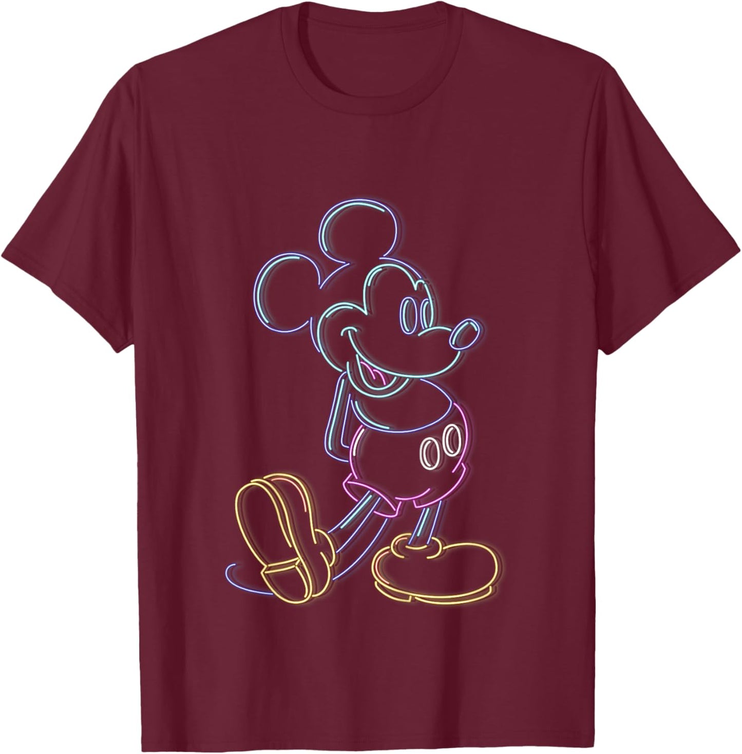 Kids Disney Mickey And Friends Mickey Neon Lights Sign Logo T-Shirt - T-Shirt | Maroon
