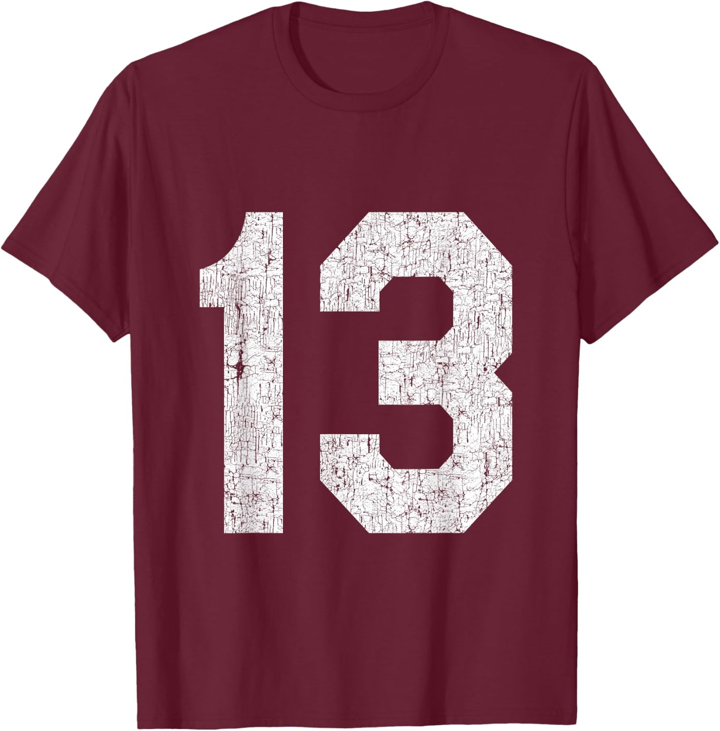 #13 Jersey Uniform Varsity Sports Number, 13th Birthday T-Shirt - T-Shirt | Maroon