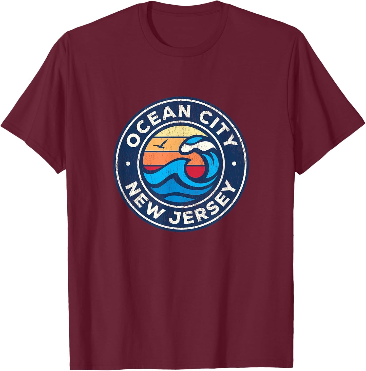 Ocean City New Jersey NJ Vintage Nautical Waves Design T-Shirt - T-Shirt | Maroon