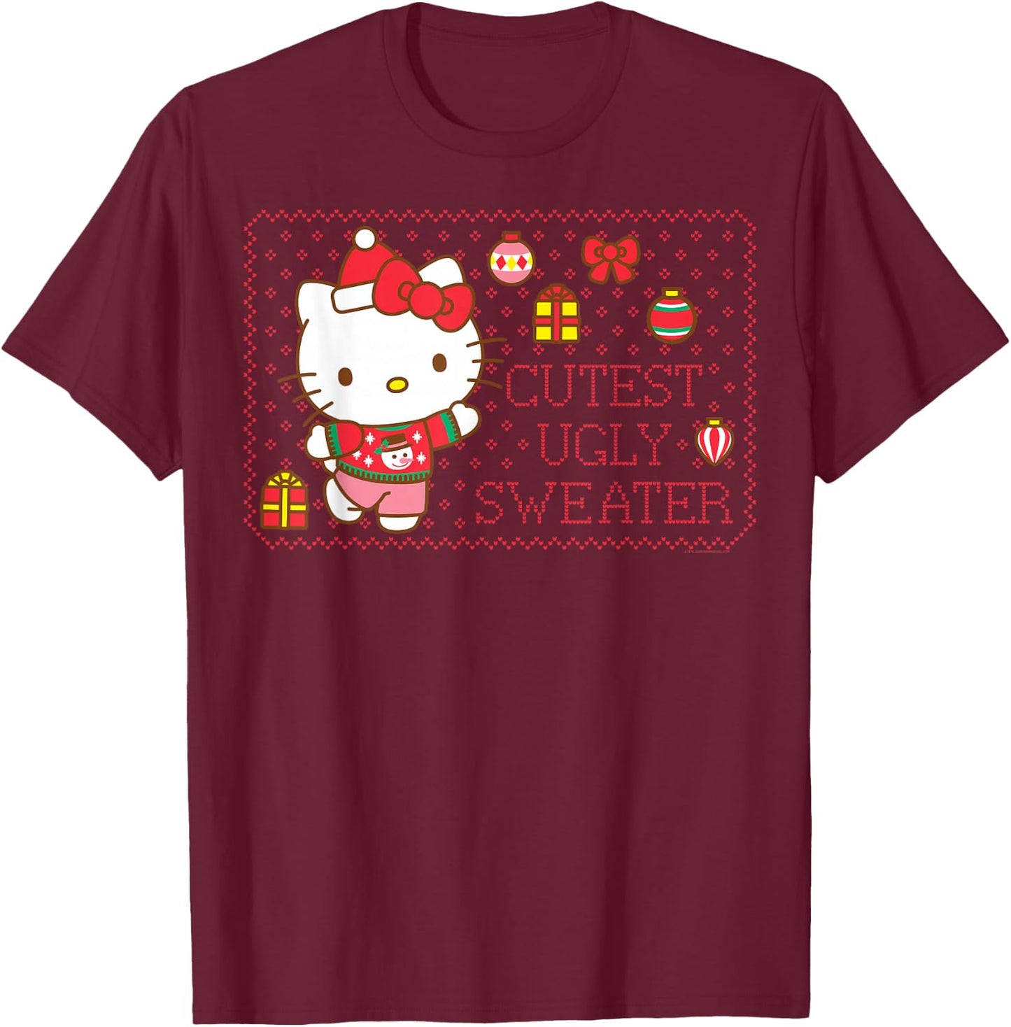 Hello Kitty Cutest Ugly Christmas Sweater T-Shirt - T-Shirt | Maroon