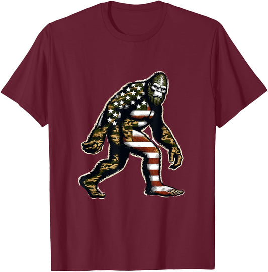 Bigfoot Patriotic Camo American Flag Usa Camouflage Usa Flag Women Kids Men T-Shirt - T-Shirt | Maroon