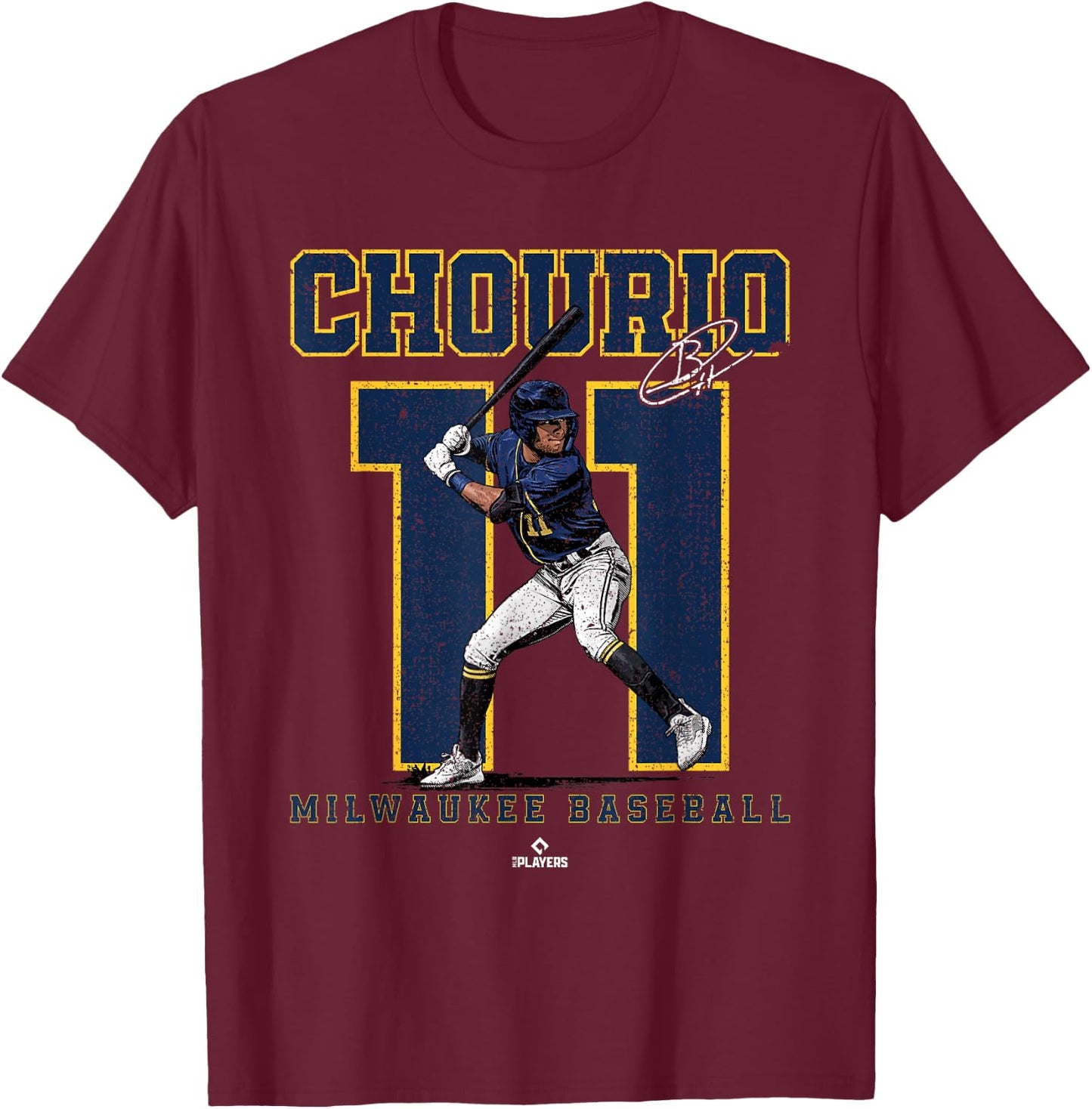 Number and Portrait Jackson Chourio Milwaukee MLBPA T-Shirt - T-Shirt | Maroon