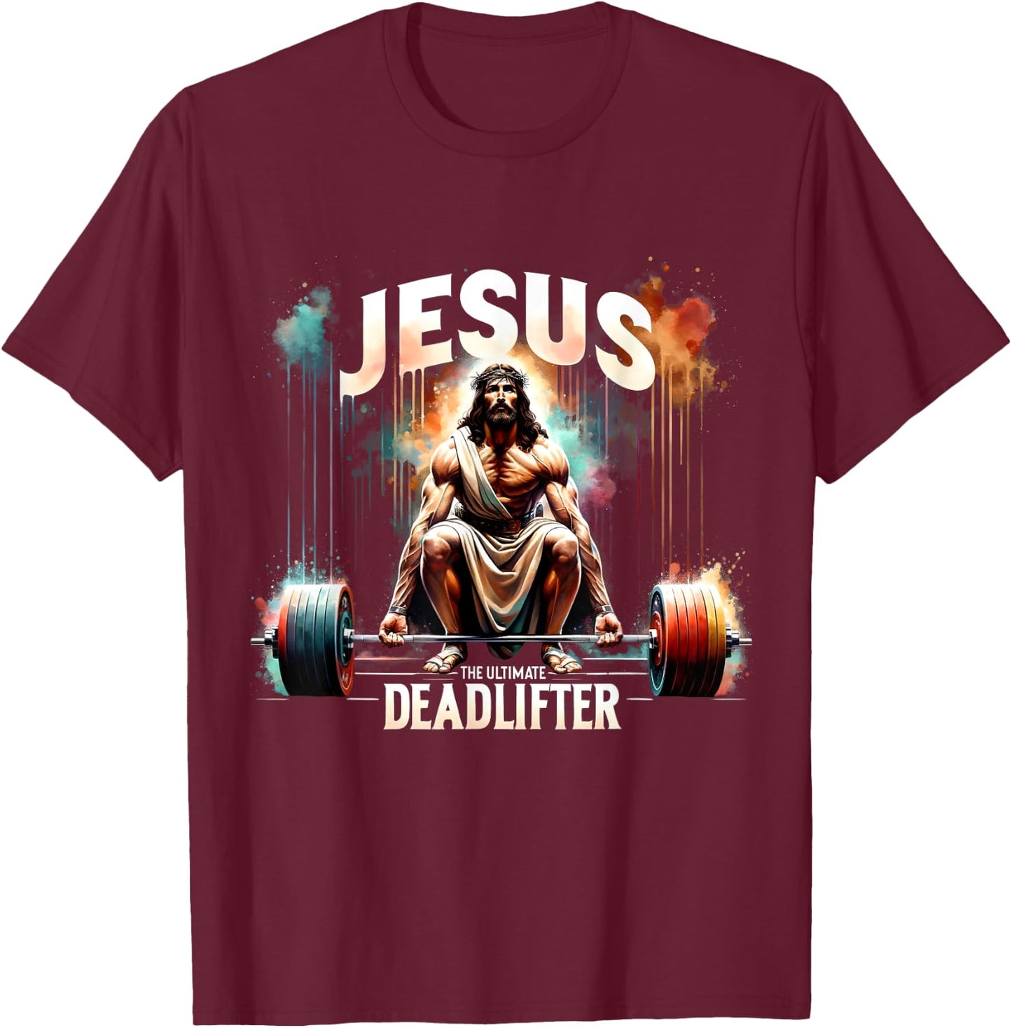Jesus The Ultimate Deadlifter Retro Christian Jesus Workout T-Shirt - T-Shirt | Maroon