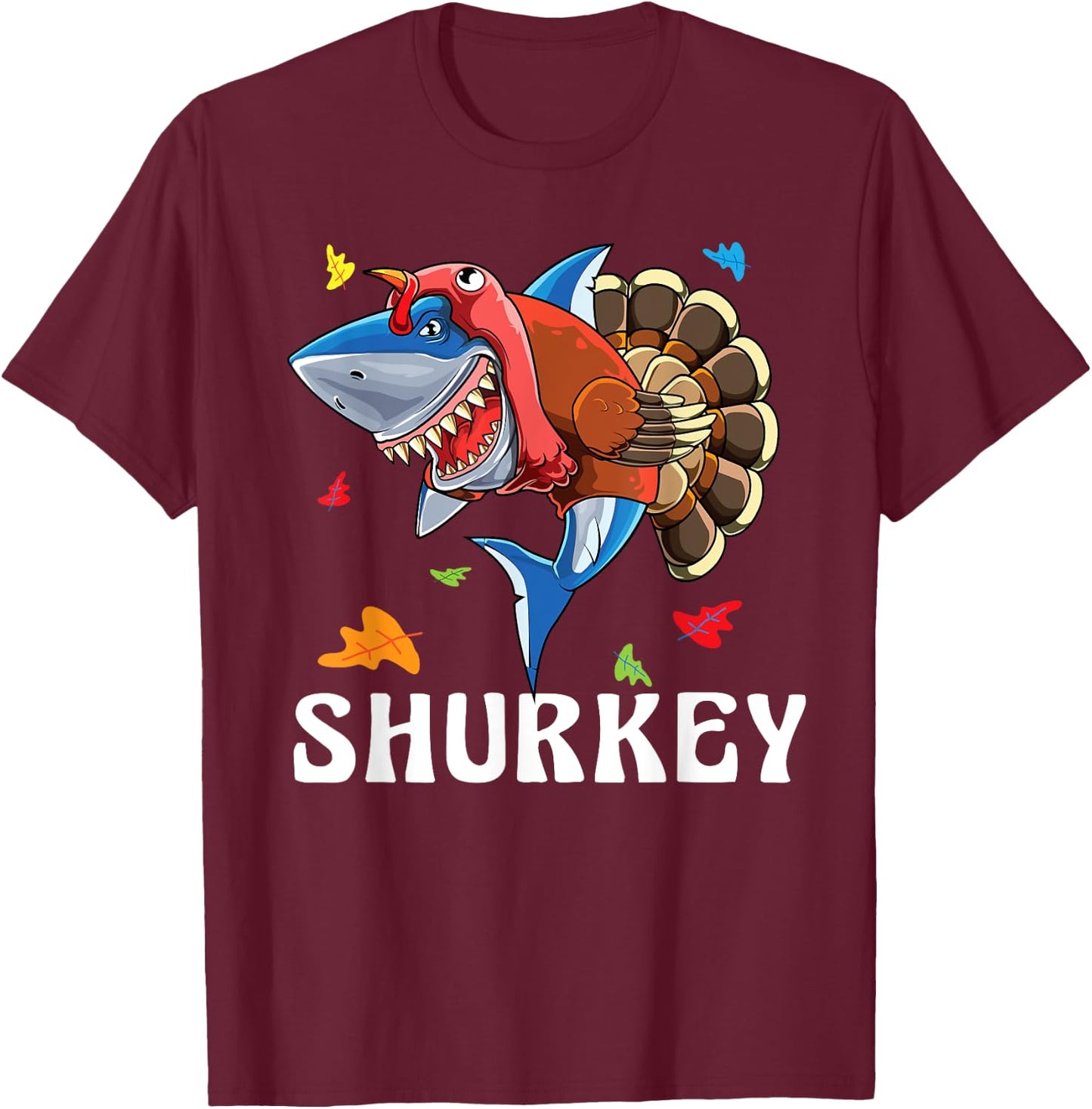 Boy Thanksgiving Shark Lover Cute Boys Turkey Day Funny Kids T-Shirt - T-Shirt | Maroon