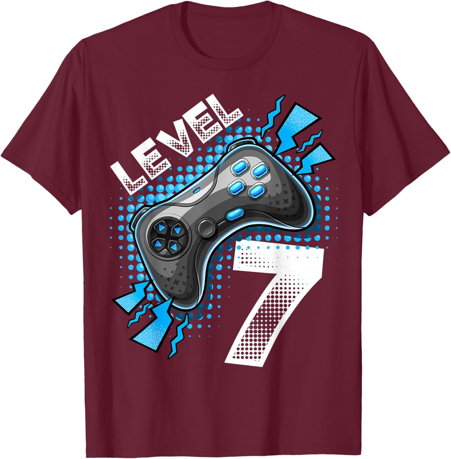 Level 7 Video Game Controller 7th Birthday Gamer Gift Boys T-Shirt - T-Shirt | Maroon