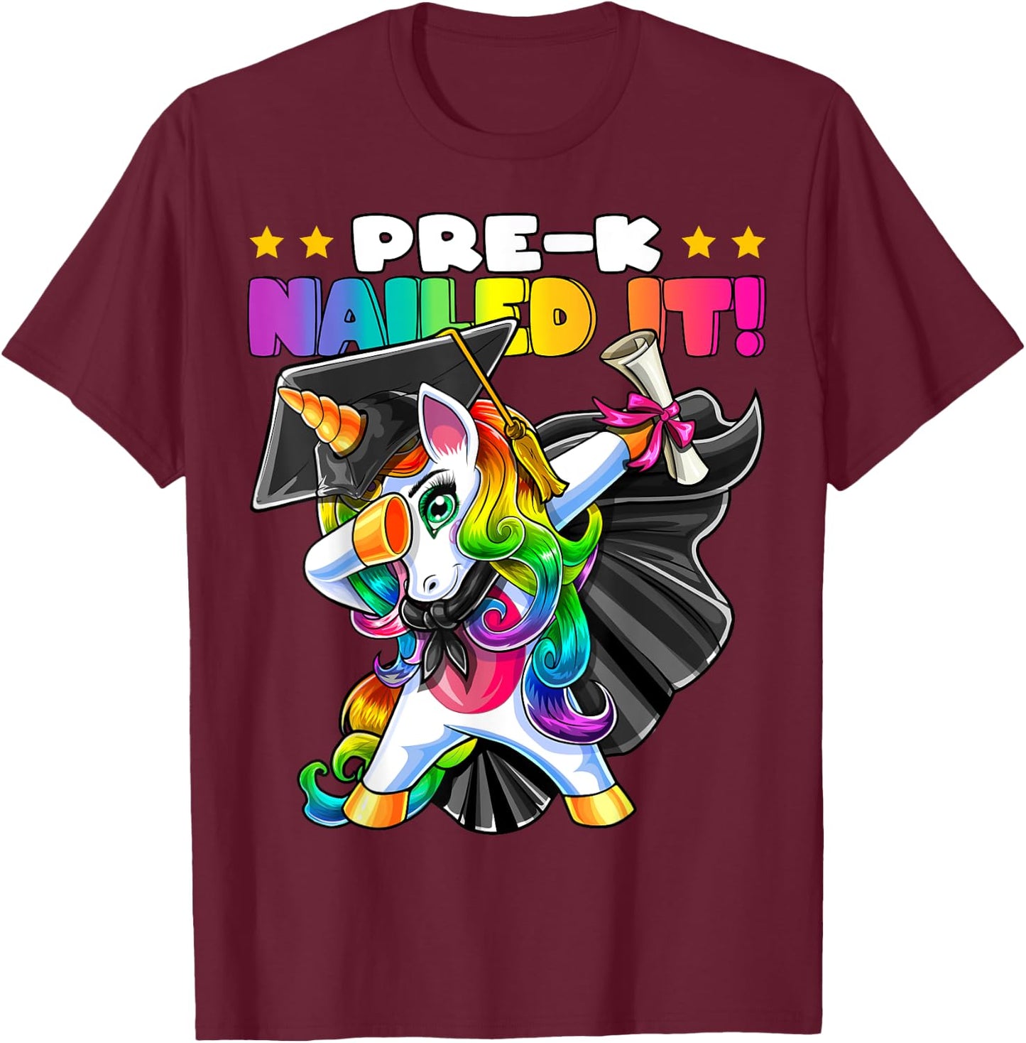 Dabbing Unicorn Pre-K Graduation Cap Gown Diploma Gift Girls T-Shirt - T-Shirt | Maroon