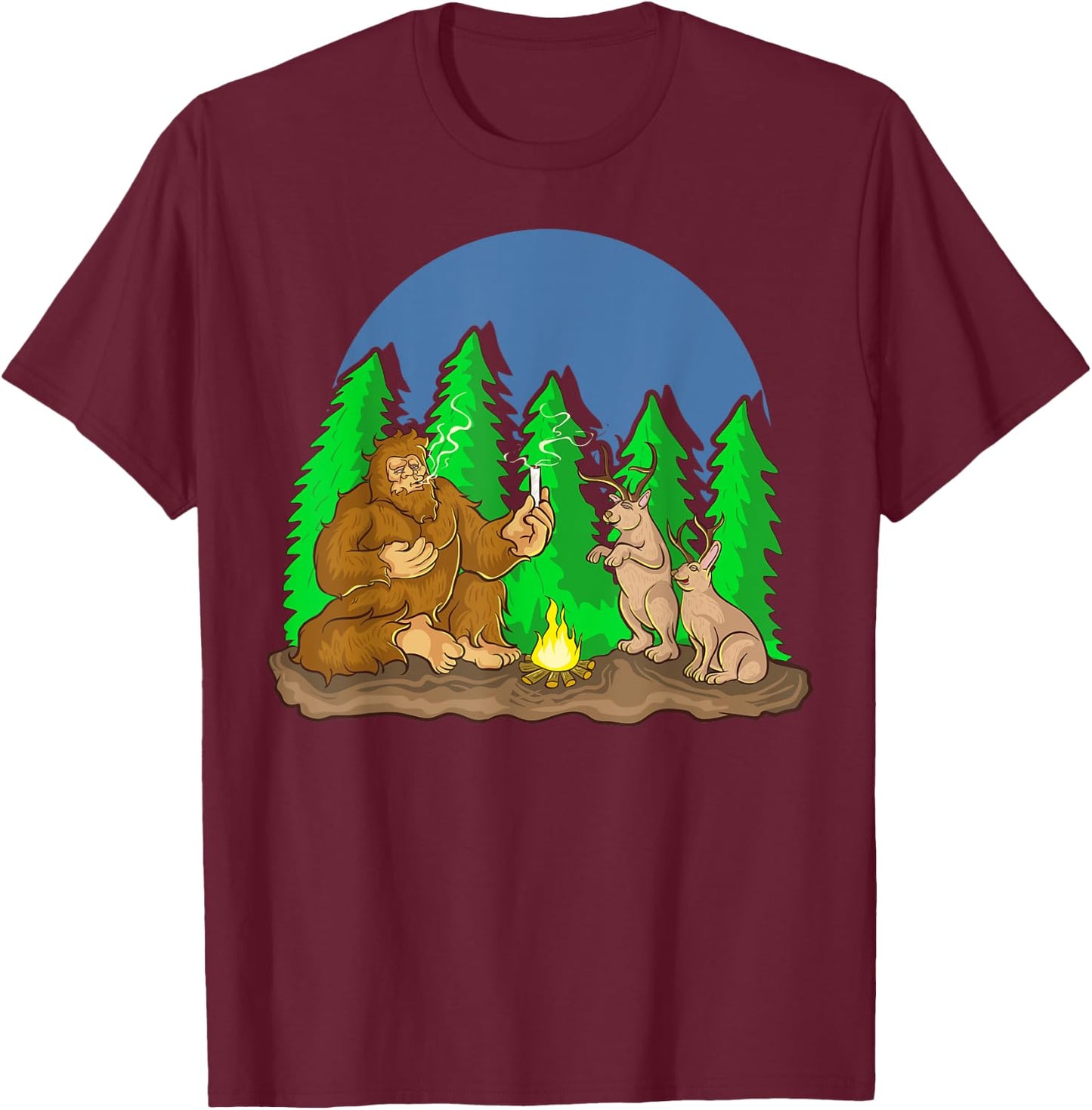 Pot Smoking Bigfoot Jackalope Cryptozoology Shirt Gift T-Shirt - T-Shirt | Maroon