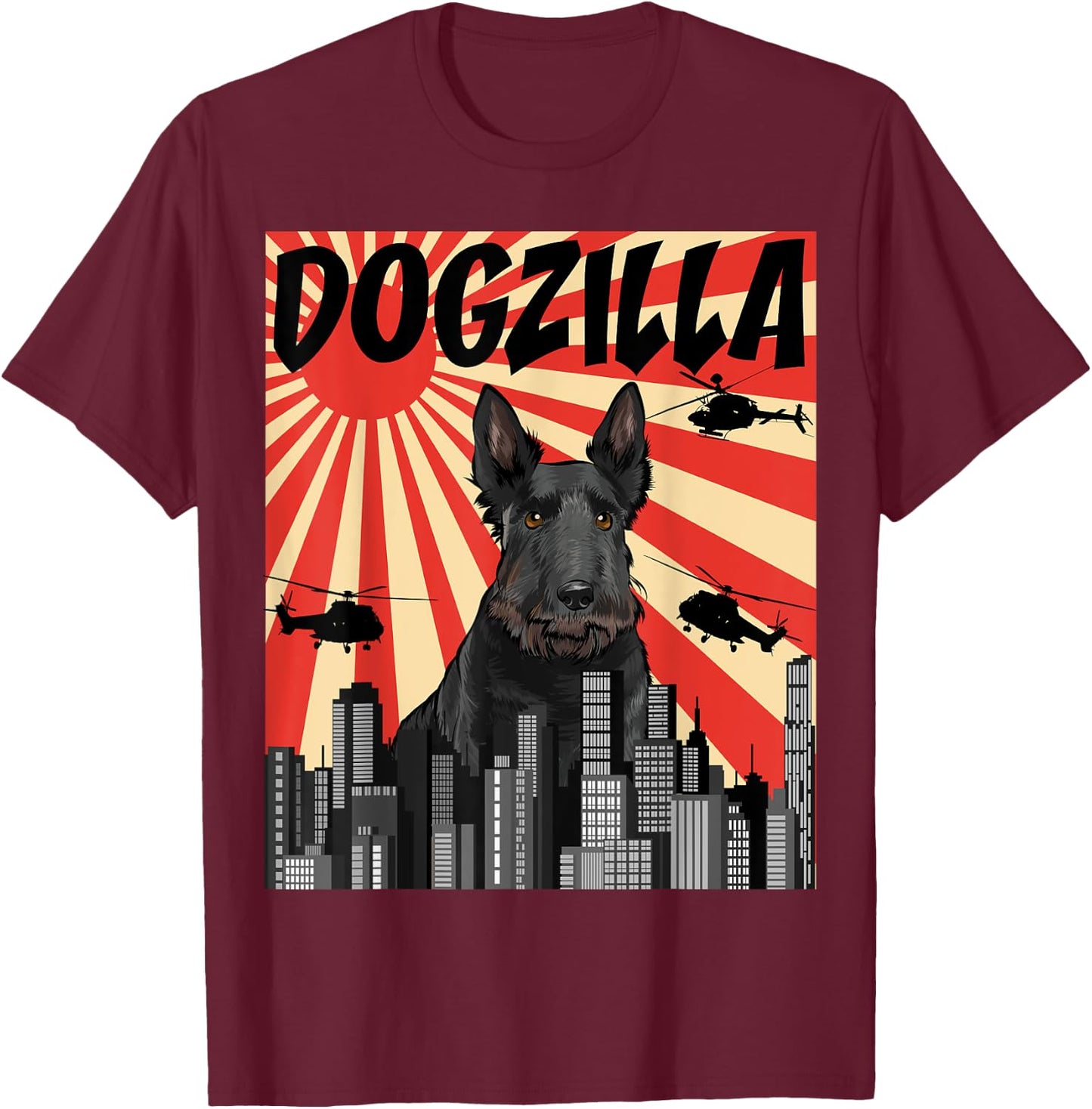 Funny Retro Japanese Dogzilla Scottish Terrier T-Shirt - T-Shirt | Maroon