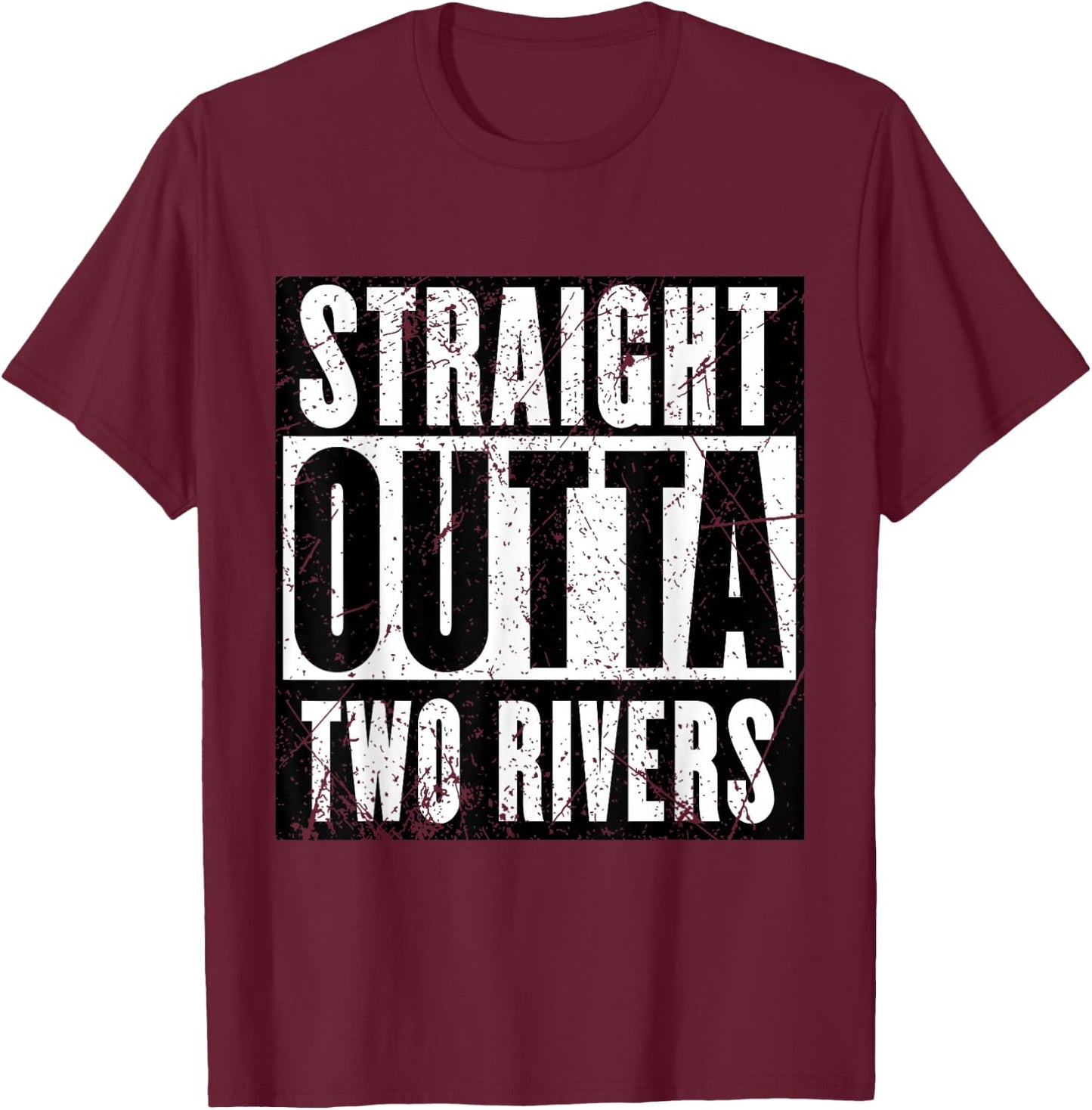 Red Sigil Wheel of Time Straight Outta Two Rivers Distressed Black Small T-Shirt - T-Shirt | Maroon