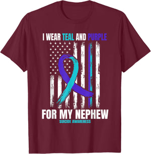 Suicide Awareness Prevention Women Men Nephew American Flag T-Shirt - T-Shirt | Maroon
