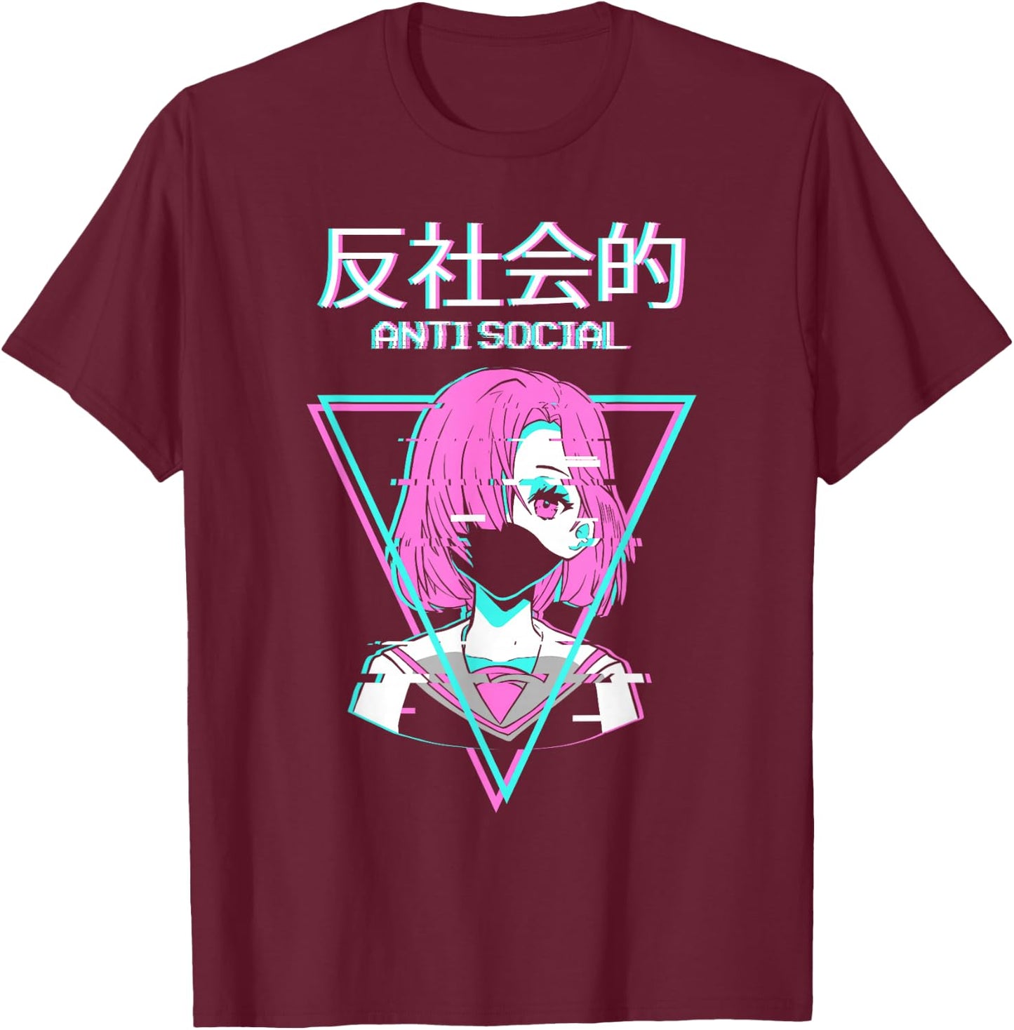 Antisocial Vaporwave Anime Girl Japanese Indie Old T-Shirt - T-Shirt | Maroon