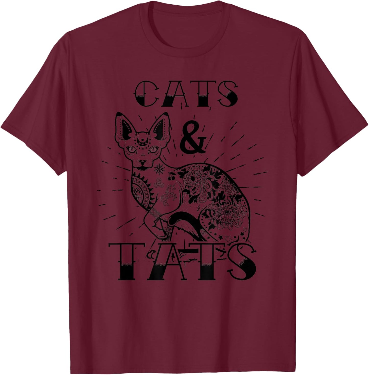 Cats & Tats Cat and Tattoo Lover Gift T-Shirt - T-Shirt | Maroon