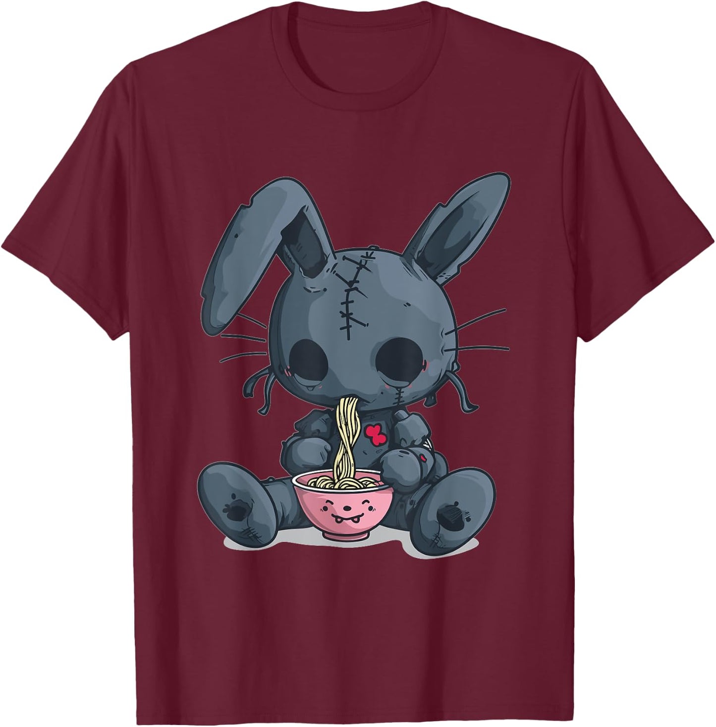 Goth Pastel Creepy Kawaii Rabbit Bunny Voodoo Doll Ramen T-Shirt - T-Shirt | Maroon
