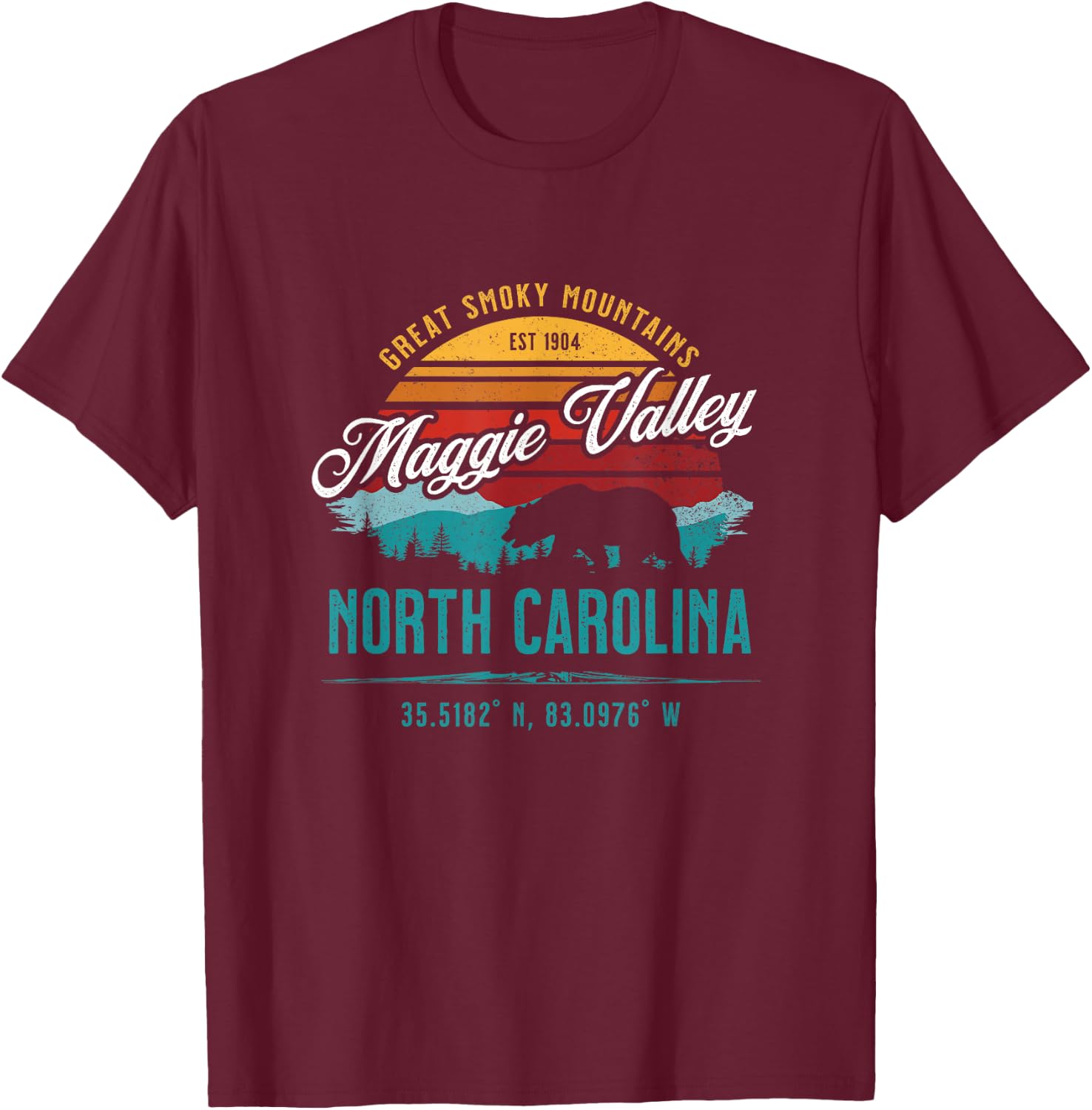 Maggie Valley North Carolina USA Retro Great Smoky Mountains T-Shirt - T-Shirt | Maroon