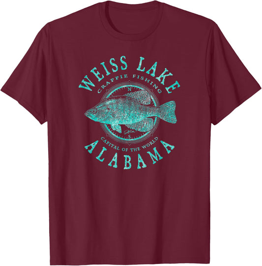 JCombs: Weiss Lake, Alabama, Crappie Fishing T-Shirt - T-Shirt | Maroon