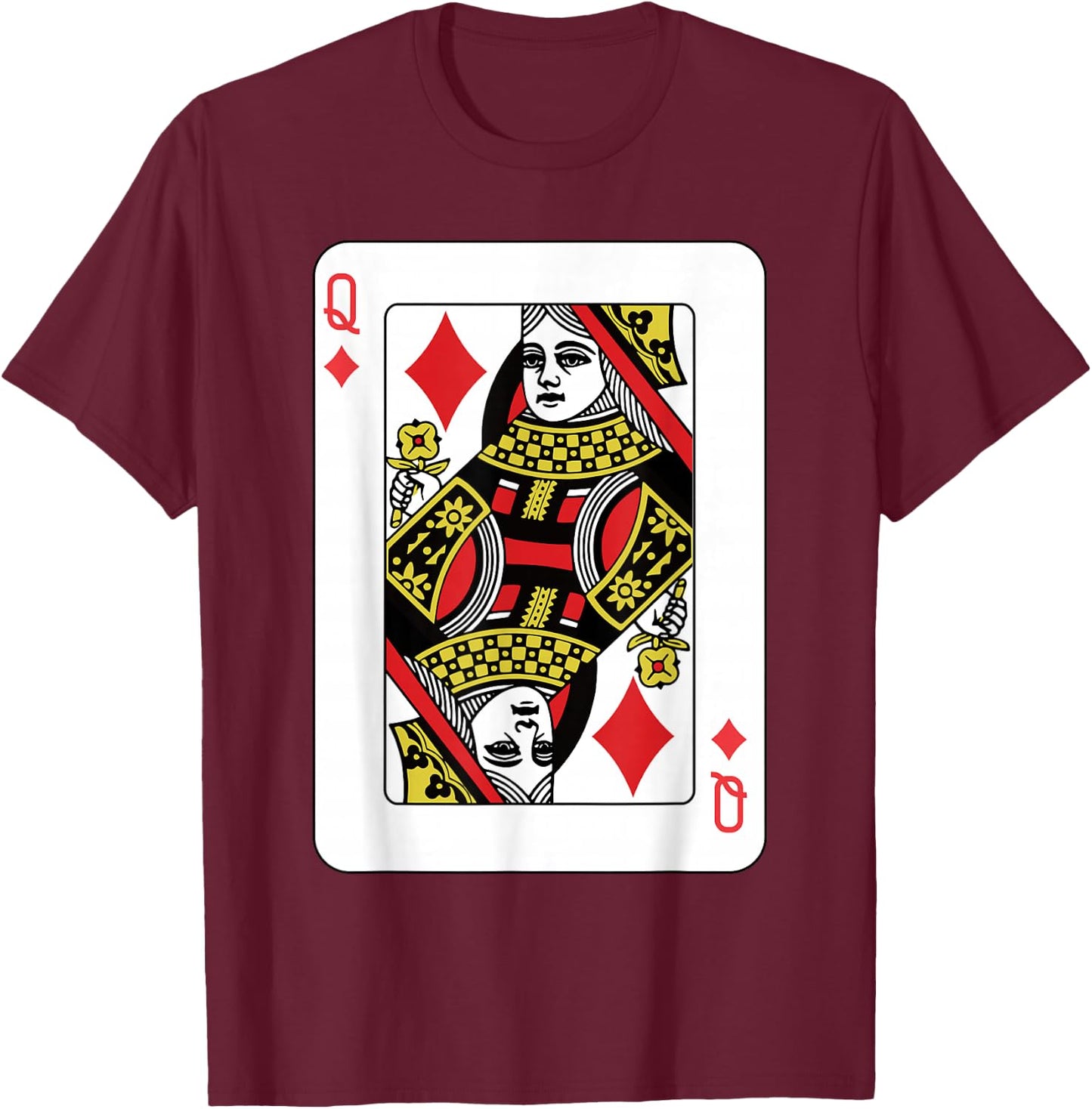 Queen of Diamonds Playing Card Poker T-Shirt - T-Shirt | Maroon