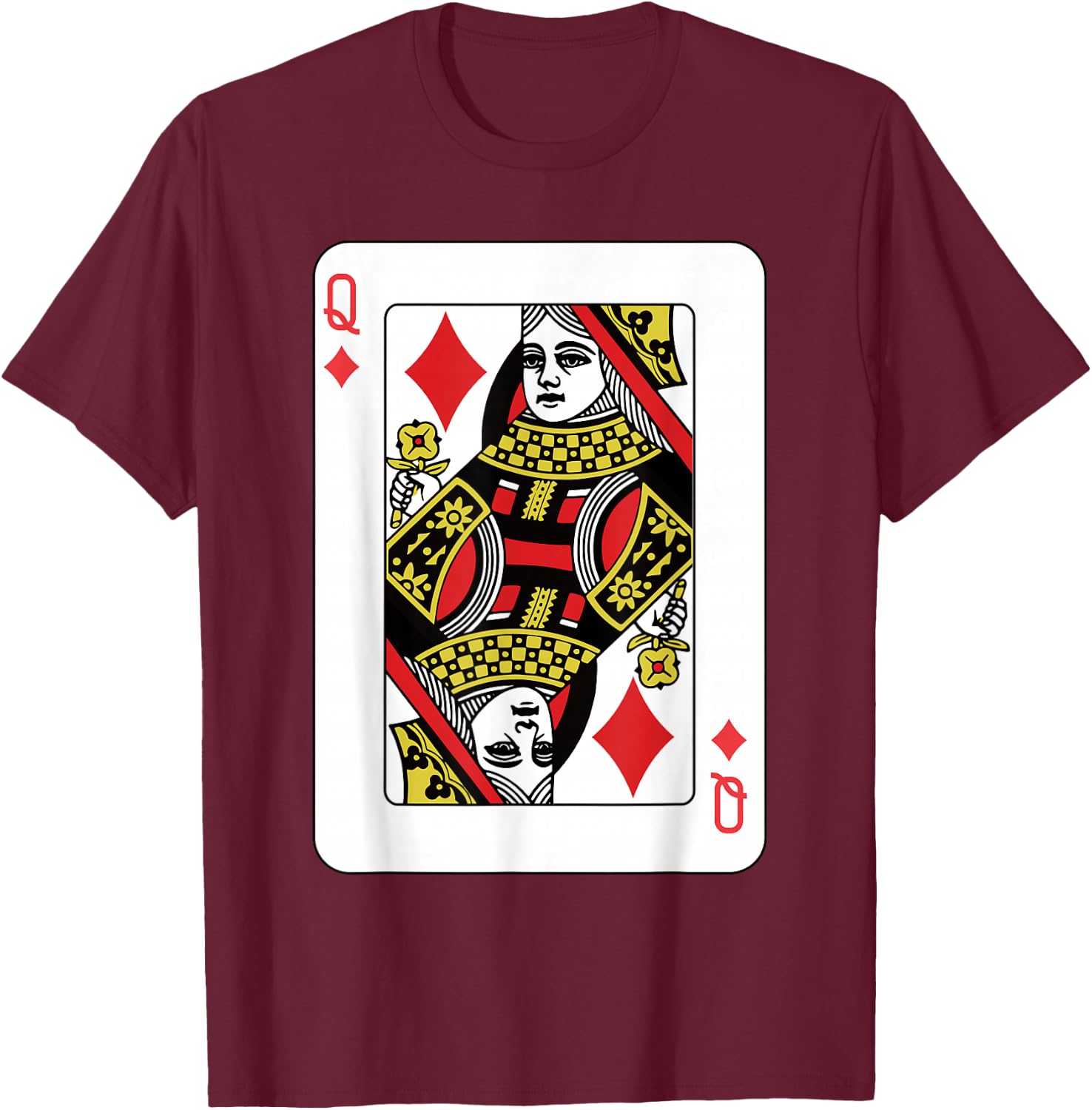 Queen of Diamonds Playing Card Poker T-Shirt - T-Shirt | Maroon