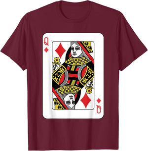 Queen of Diamonds Playing Card Poker T-Shirt - T-Shirt | Maroon