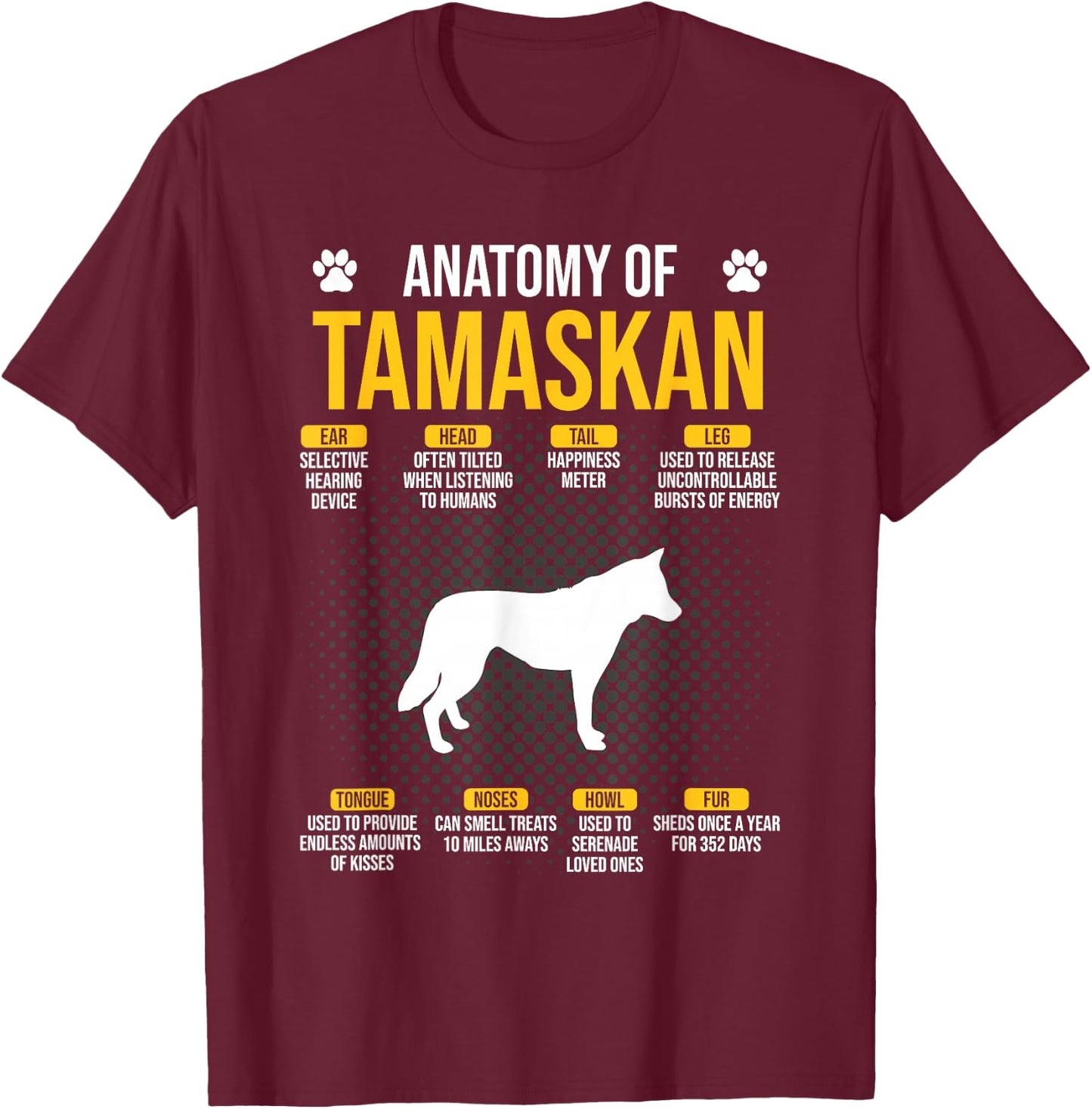 Anatomy Of Tamaskan Dog Lover T-Shirt - T-Shirt | Maroon