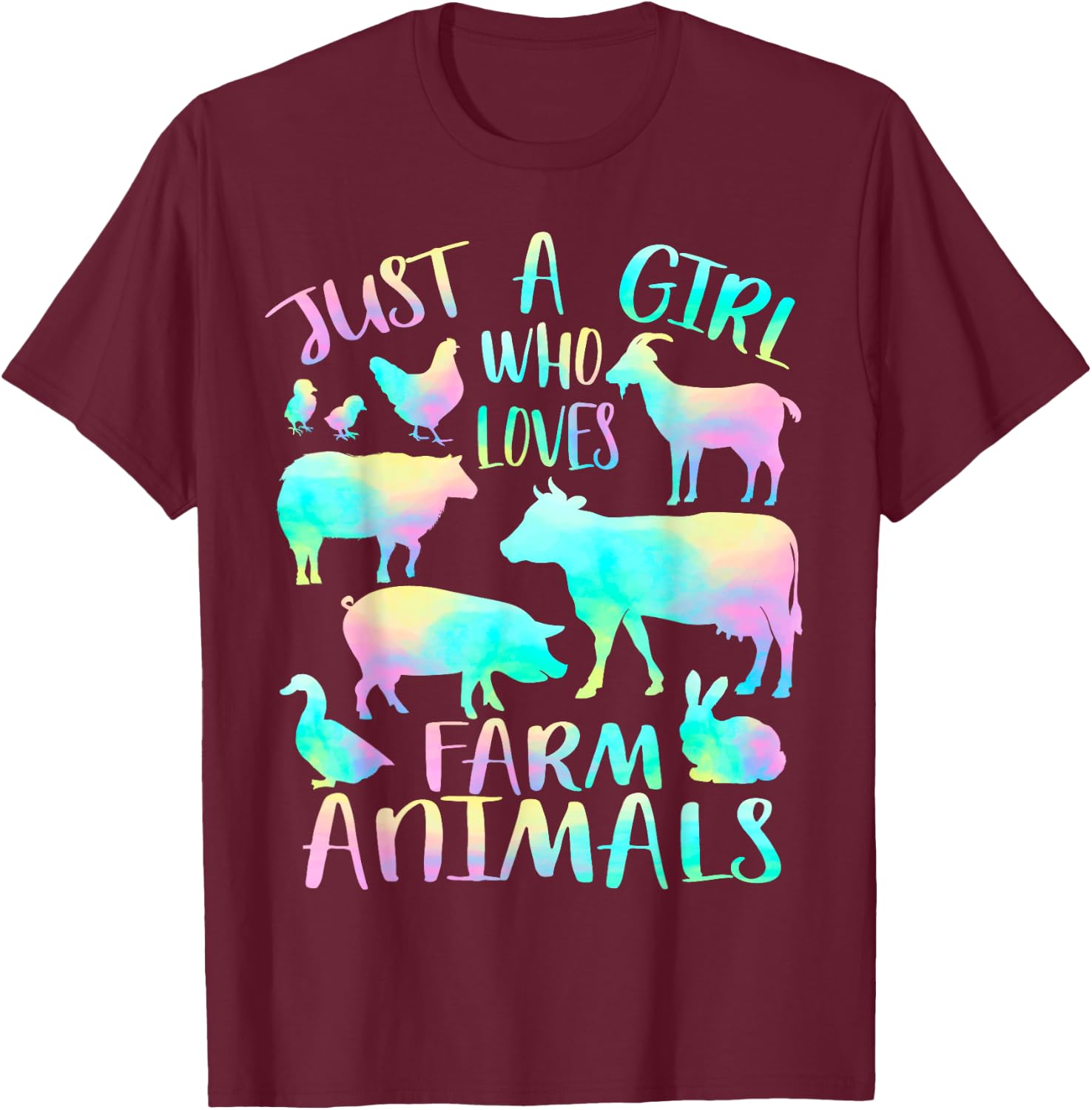 Just a Girl Who Loves Farm Animals - Cows Pigs Goats Lover T-Shirt - T-Shirt | Maroon