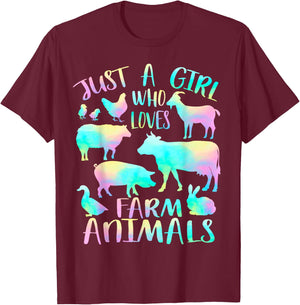 Just a Girl Who Loves Farm Animals - Cows Pigs Goats Lover T-Shirt - T-Shirt | Maroon