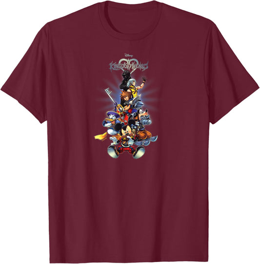 Kingdom Hearts - Sora Mickey Goofy Donald Riku Xion Group T-Shirt - T-Shirt | Maroon