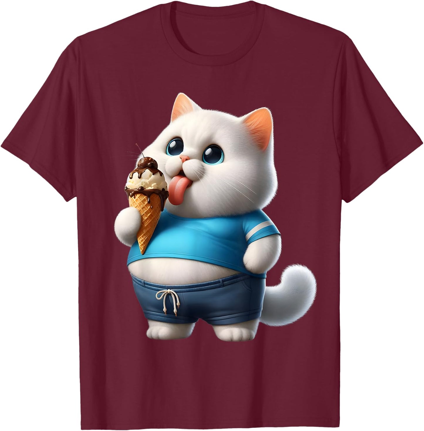 Funny Fat Cat Men Women Kids Ice Cream Fat Kitten Cat Lover T-Shirt - T-Shirt | Maroon