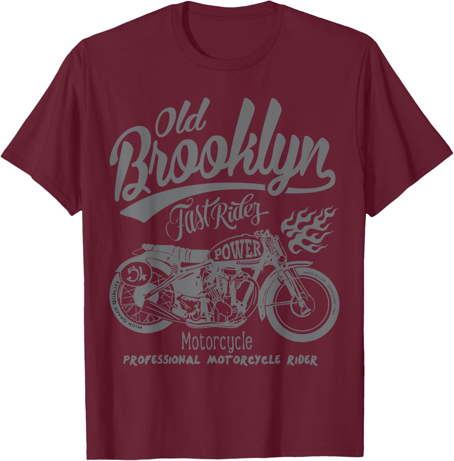 Fast Rider Old Brooklyn Speed Motorcycle Racing Vintage Logo T-Shirt - T-Shirt | Maroon