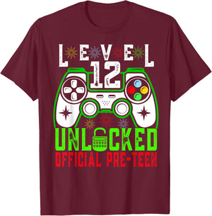 Level 12 Unlocked Birthday Shirt- Gamer BD level 12 unlocked T-Shirt - T-Shirt | Maroon