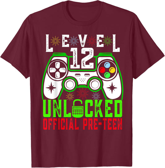 Level 12 Unlocked Birthday Shirt- Gamer BD level 12 unlocked T-Shirt - T-Shirt | Maroon