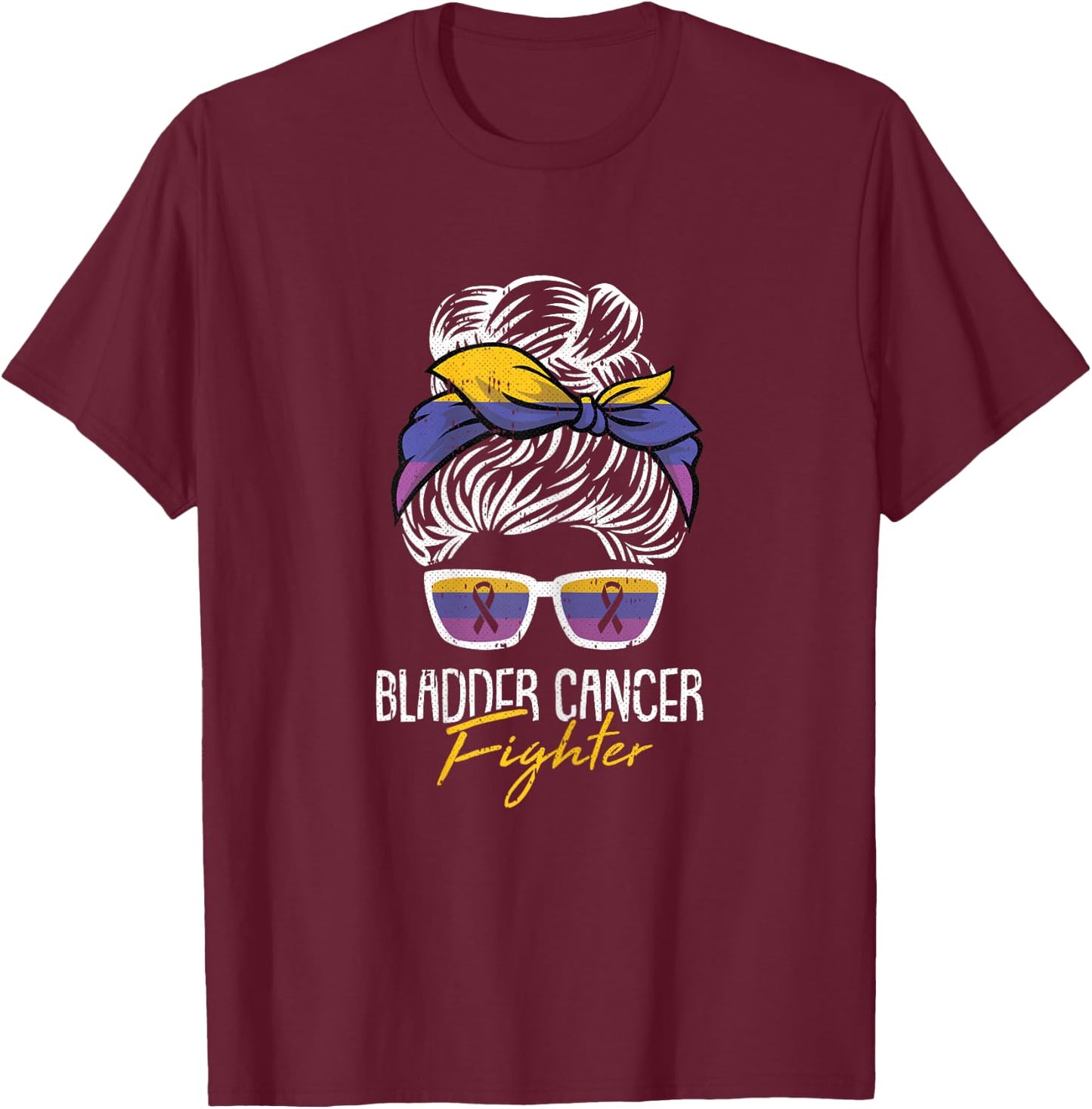 Bladder Cancer Fighter Awareness Ribbon Survivor Warrior T-Shirt - T-Shirt | Maroon