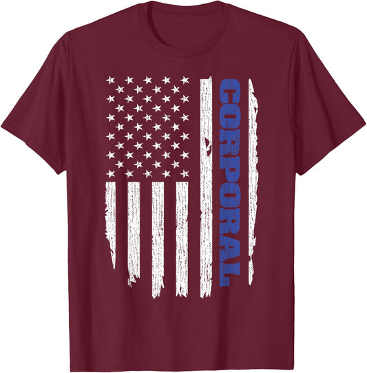Police Corporal American Flag USA Thin Blue T-Shirt - T-Shirt | Maroon