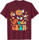 PEDS Crew Pumpkin Thanksgiving Fall Pediatric Nurse Retro T-Shirt - T-Shirt | Maroon