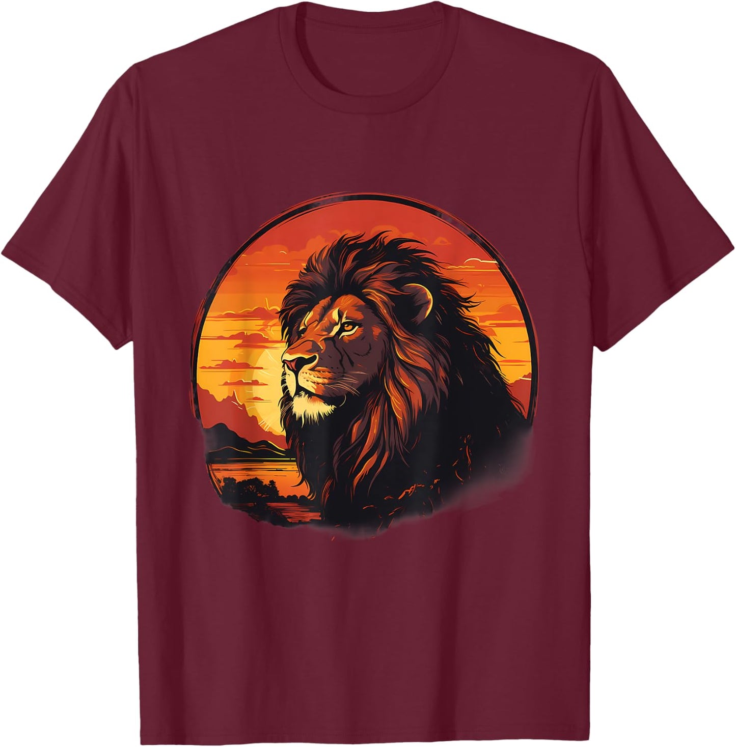 Lion Wildlife Safari African Animal Lovers Savanna Sunset T-Shirt - T-Shirt | Maroon