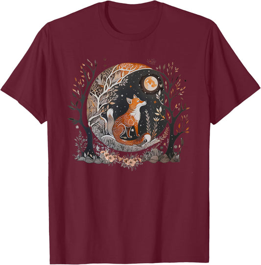 Cottagecore Floral Fox Aesthetic Goth Forest Girl Women Art T-Shirt - T-Shirt | Maroon