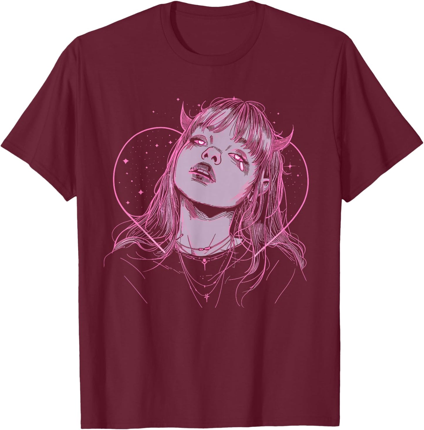 Demon Anime Girl Heart Pastel Goth Alt Pink Grunge Aesthetic T-Shirt - T-Shirt | Maroon