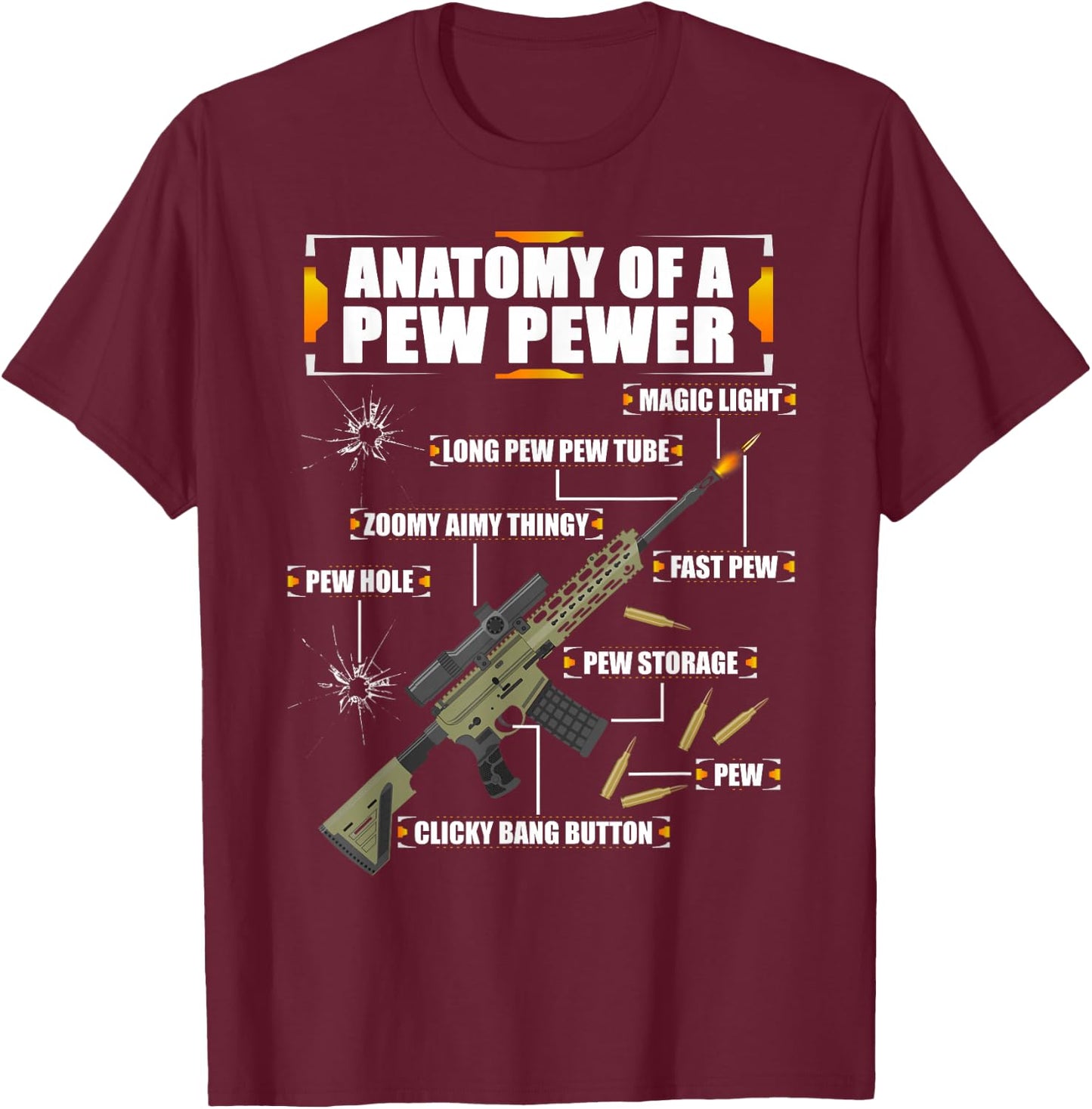 Anatomy of a Pew Pewer Machine Gun Weapons Saying T-Shirt - T-Shirt | Maroon
