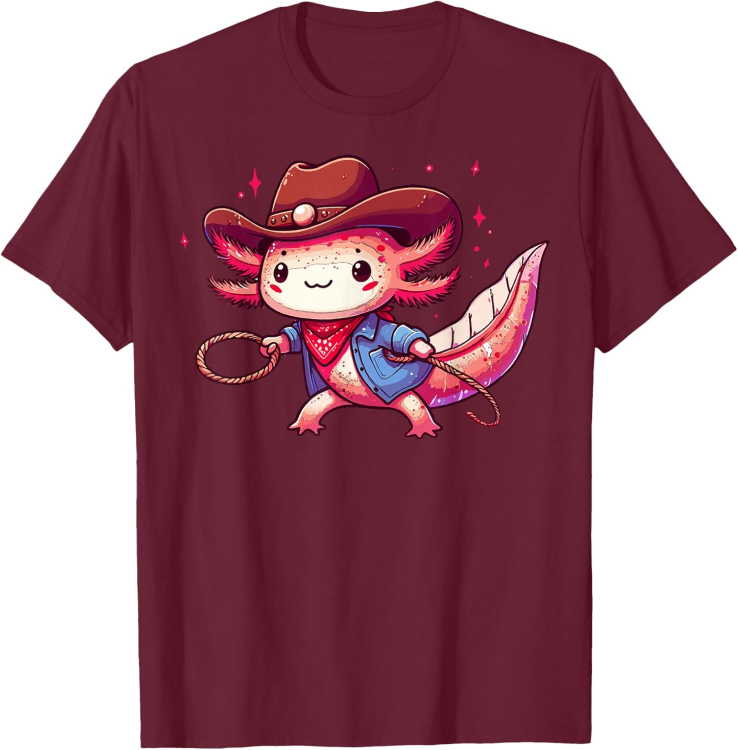 Western Rodeo Cowboy Hat Axolotl Texas Animals T-Shirt - T-Shirt | Maroon